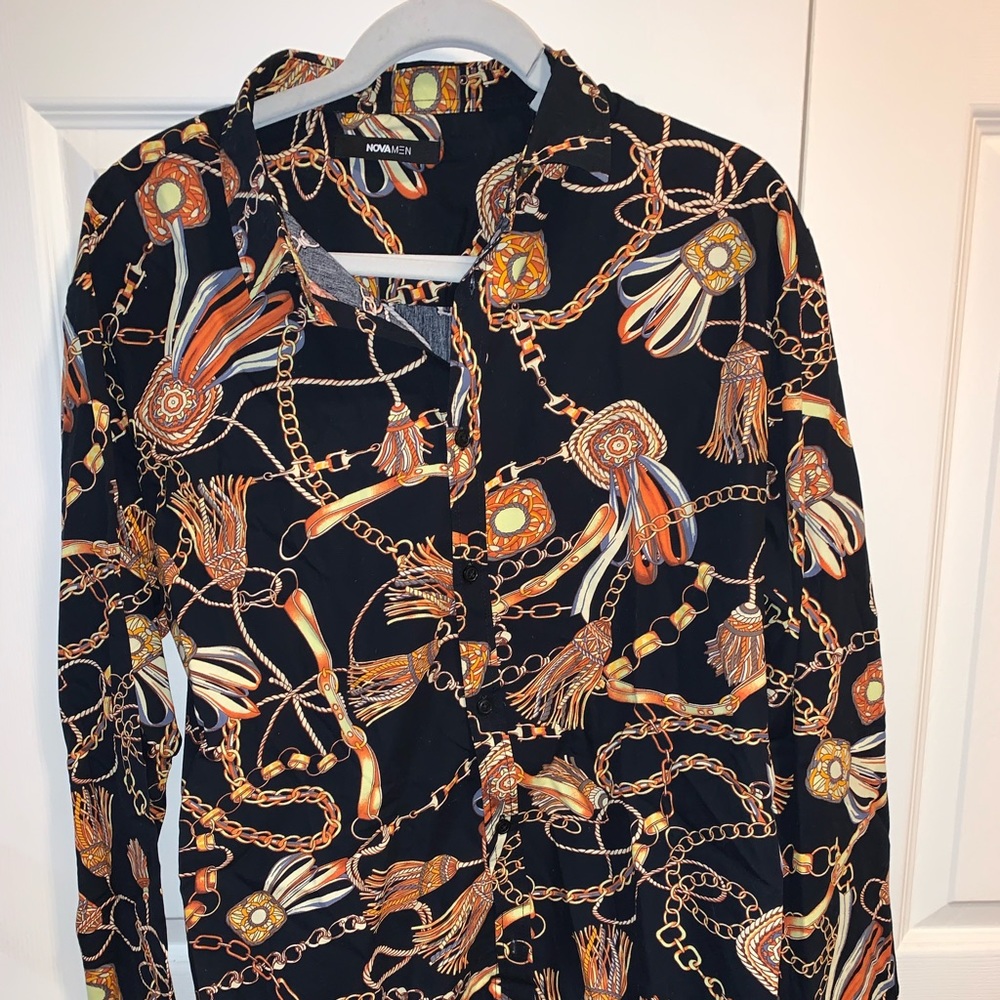 Fashion Nova men Chain Tassel Long sleeve woven top